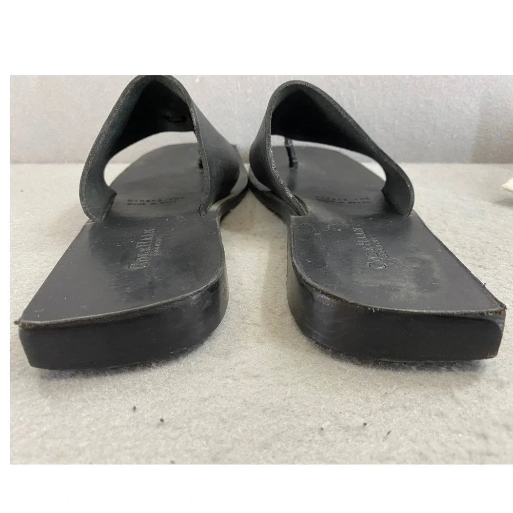 Cole Haan Country Women's 10B Black Leather Thong Sandals Knotted Slide Brazil